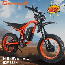 6000W Electric Dirt Bike 52V 32AH Dual Motor 45 MPH Off-road E-Motobike Adults