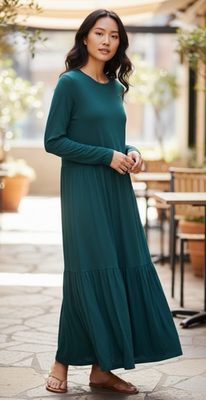 Saint & Sofia womens hunter green long sleeve maxi dress sz 10 quiet luxury  | eBay