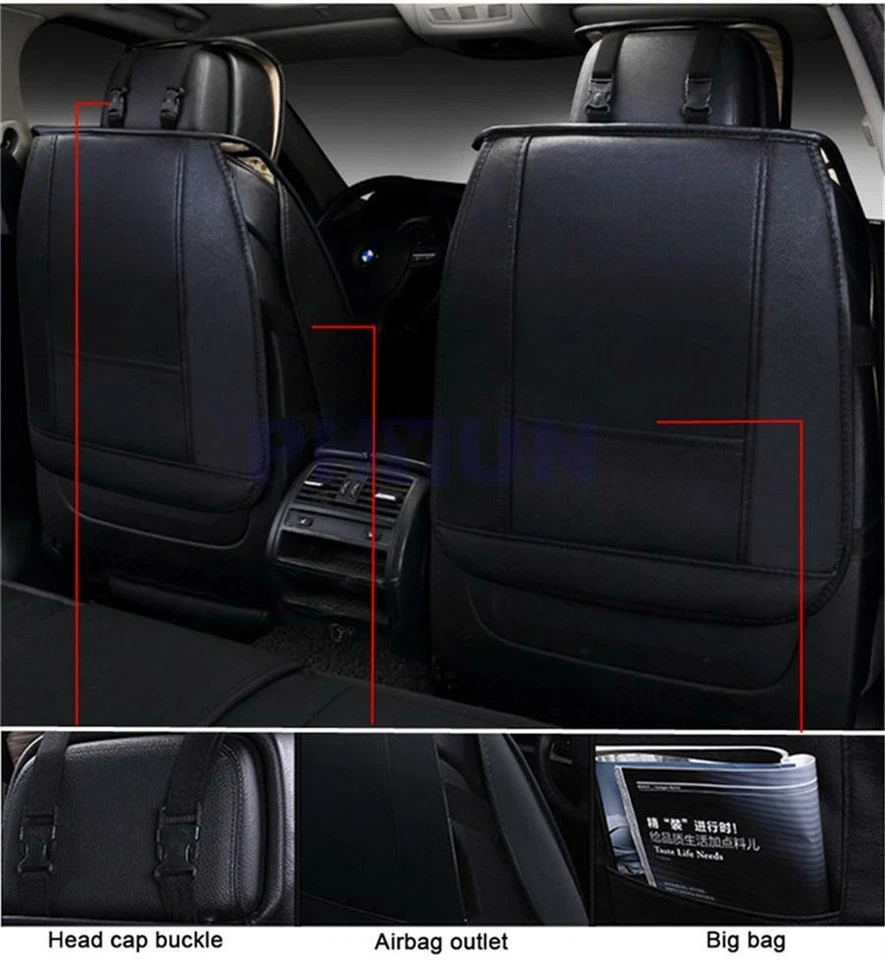 Cojín de funda de asiento de coche de cuero PU envolvente completo 5 asientos delanteros + traseros + almohadas Foto 4 de 4