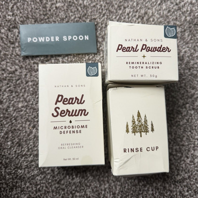 Nathan & Sons Pearl Powder Tooth Scrub & Pearl Serum with Rinse Cup + Spoon