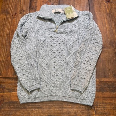Aran Crafts Headford Half Zip Sweater Mermaid Blue 100% Merino Wool Ireland M