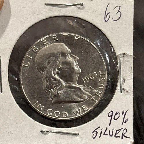 1963 Uncirculated 90% Silver Franklin Half Dollar -Bright Luster