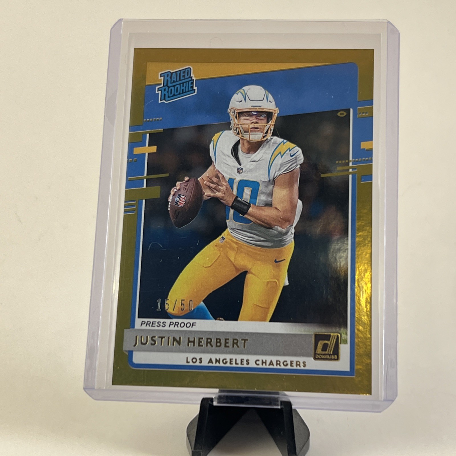 2020 Panini Donruss Justin Herbert Press Proof Gold 15/50 RC #303 🔥