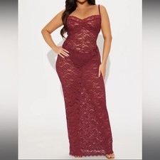 Plus size Agnes Lace Maxi Dress - Wine 2X Burgundy