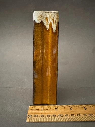 ANNA VAN BRIGGLE BROWN DRIP GLAZE PYRAMID PILLAR BUD VASE VINTAGE