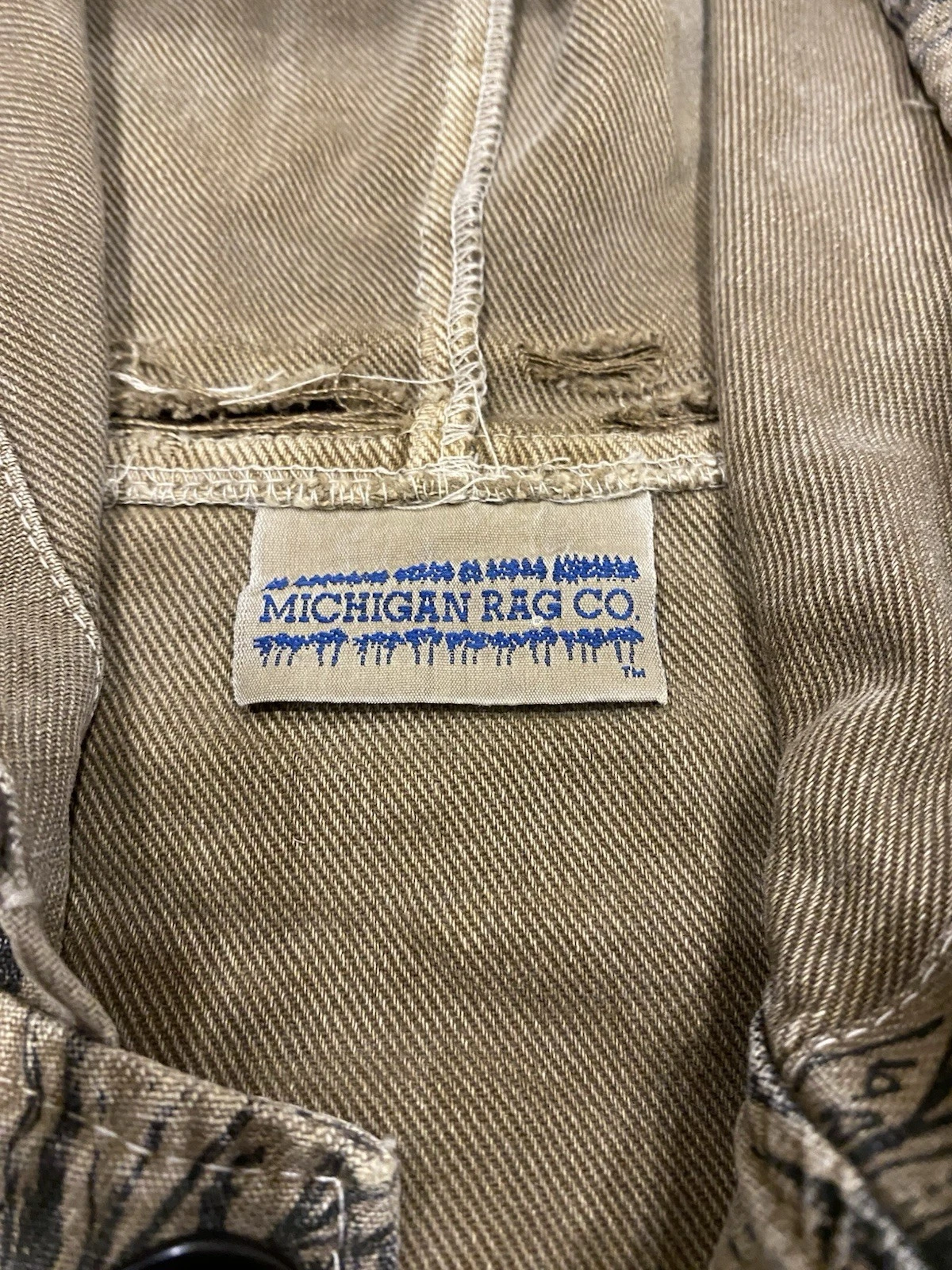 Vintage Michigan Rag Co Cabin Forest Print Hooded Canvas Jacket Distressed Rare - product detail image 4