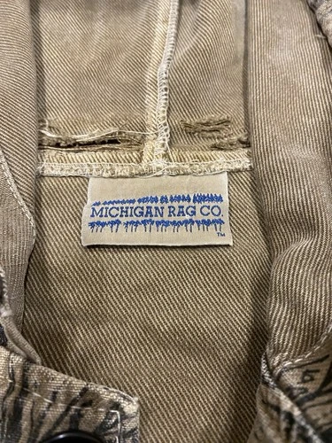 Vintage Michigan Rag Co Cabin Forest Print Hooded Canvas Jacket Distressed Rare image 4