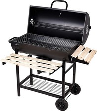 Mobiler Holzkohlegrillwagen mit Thermometer, große Grillfläche, Aschekasten