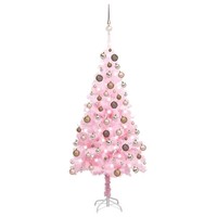 Rosa KüNstlicher Weihnachtsbaum 150Cm Mit LED Beleuchtung Und Deko Kugeln
