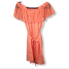 Do+Be Peach Chiffon Lace Off Shoulder Mini Dress Womens Size Medium New
