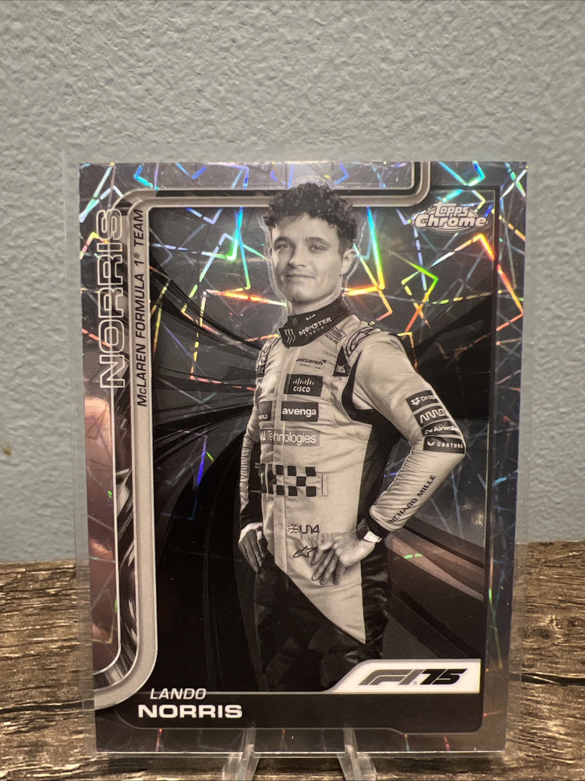 2025 Topps Chrome F1 Formula 1 Lando Norris #5 Portrait Black & White Lazer