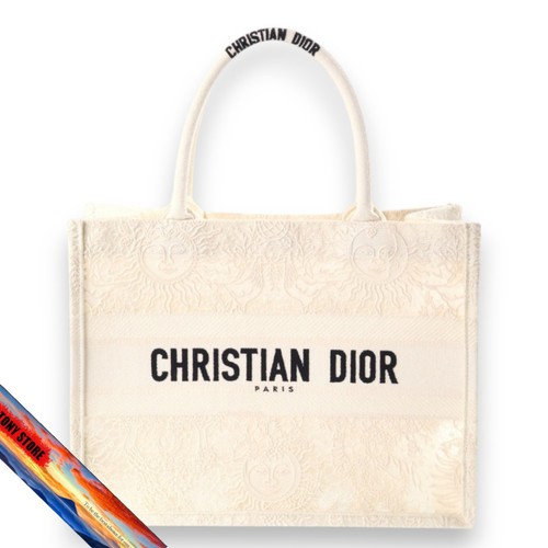Christian Dior Book Tote Small Macrame Lace Ivory Canvas Handbag Tote