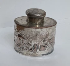 Silver Plated Repousse Tea Caddy Dutch Style Farm Scene
