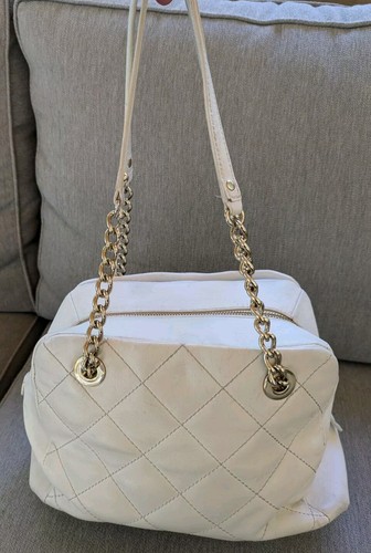 Vintage Kate Spade Quilted Purse White Leather Handbag Bag Chain Strap Tote - Picture 3 of 18
