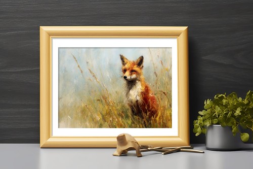 Fox in Field 5"x7" Print on Matte Paper | Serene Wildlife Oil Painting - Picture 9 of 17