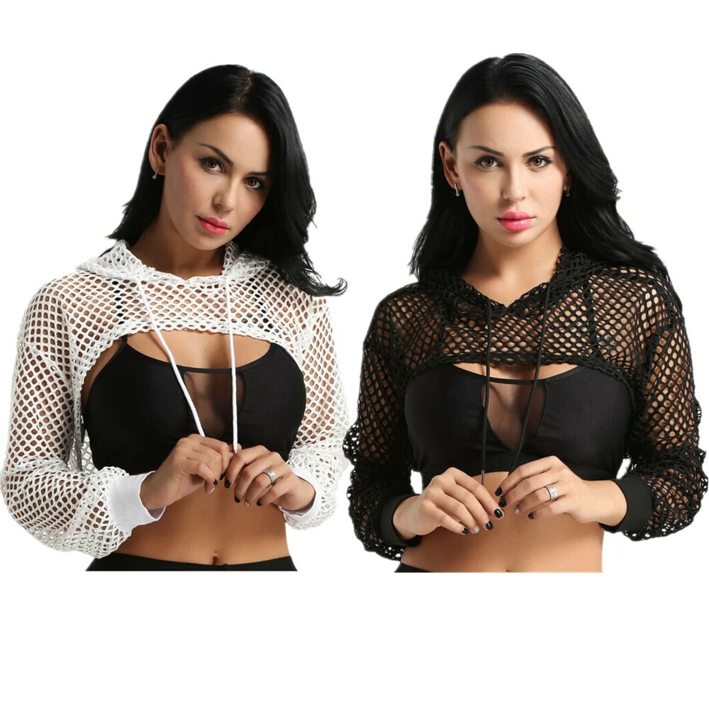 cropped fishnet hoodie