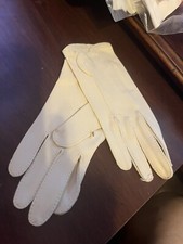 Vintage Crescendoe Ladies Size 6 1/2 White Leather Tailored Cotton Gloves