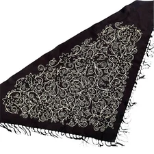 Cejon Accessories Beaded Scarf Floral Embroidered Fringe Triangle Brown India