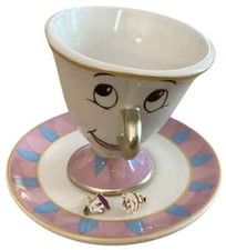 Disney Mrs Potts/Chip Earrings-Beauty Beast w/Porcelain Cup/Saucer Trinket Tray