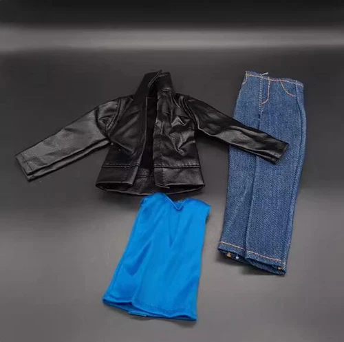 1/6 Scale männliche schwarze Lederjacke Jeans Hose Weste Anzug für 12" Actionfigur - Bild 8 von 11