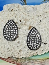 Black Alloy Teardrop Earrings with White Crystal Rhinestone