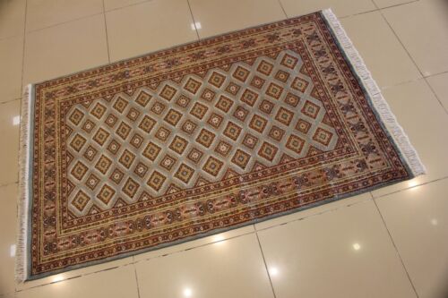 Rugstc 4x6 Bokhara Jaldar Blue Area Rug, Hand-Knotted,Geometric with Silk/Wool - Picture 3 of 5