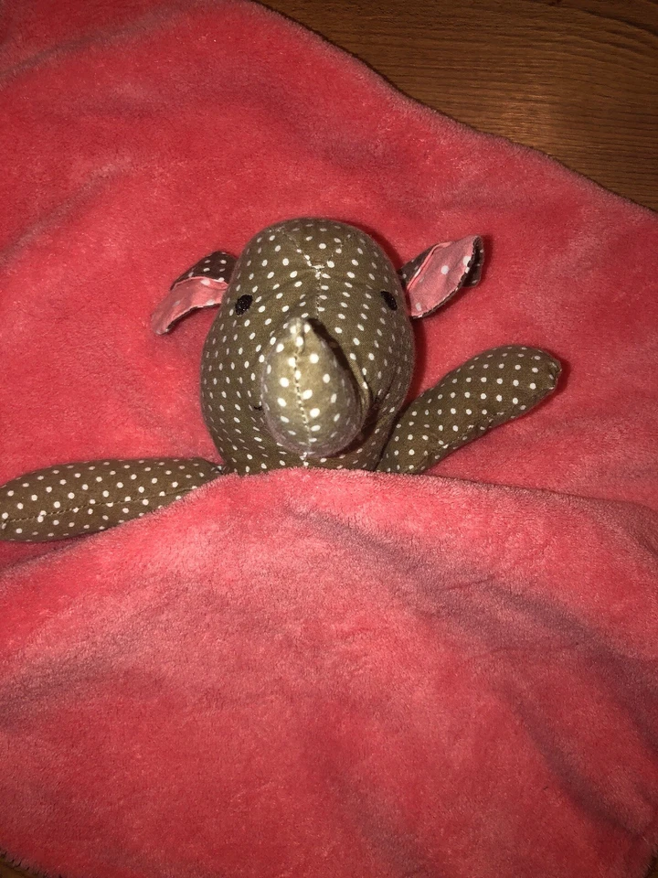 Trend Lab Coral/Brown Polka Dot Elephant Security blanket/Lovey - Image 4 of 4