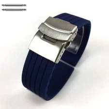 Blue Rubber Silicone Replacement Watch Band Strap Double Locking Buckle #4015