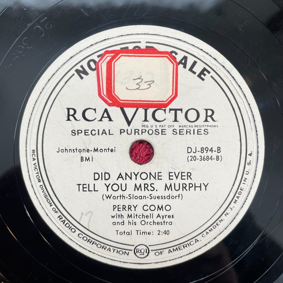 RCA VICTOR DJ894 PROMO Perry Como 78rpm Please Believe Me/Did Anyone