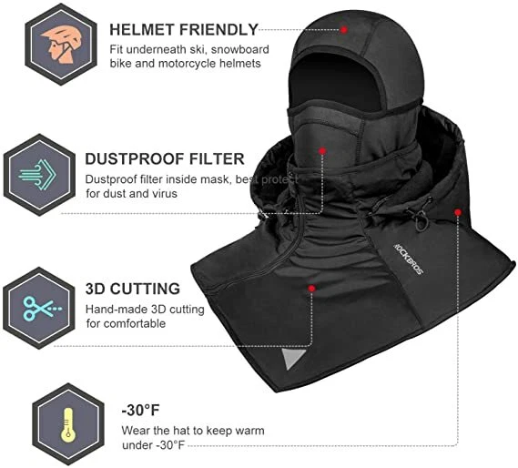 ROCKBROS Invierno Pasamontañas Esquí Máscara Facial Completa Calentador A Prueba de Viento Ciclismo Capucha Cuello Foto 2 de 4