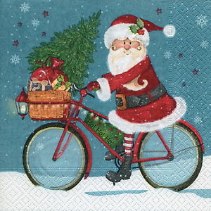 Servietten Santa On Bike Weihnachtsmann Fahrrad Nikolaus Weihnachten 33x33 Ebay