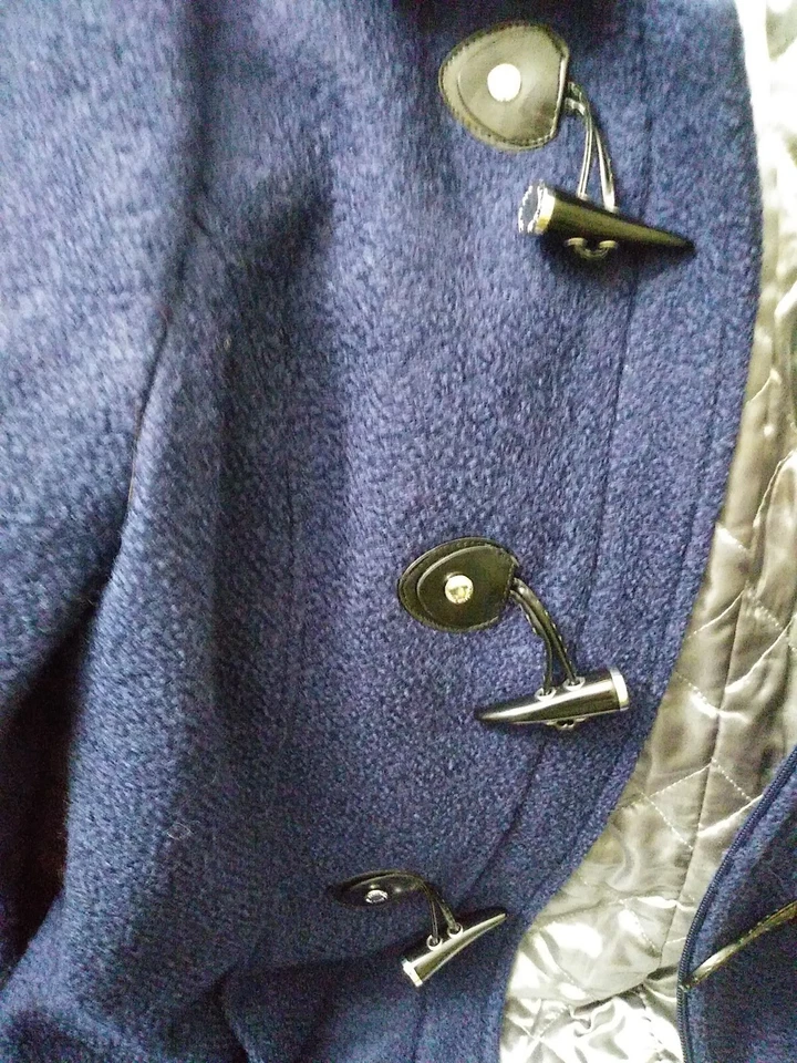 Abrigo de Lana Calvin Klein Talla Pequeña Mujer Abrigo Guisante Con Capucha Azul Marino Cremallera Botón Foto 4 de 4