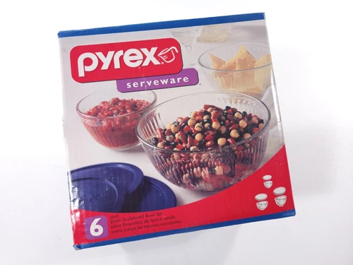 Vintage Pyrex Serveware 6-Piece Sculptured Bowl Set with Lids - Open Box