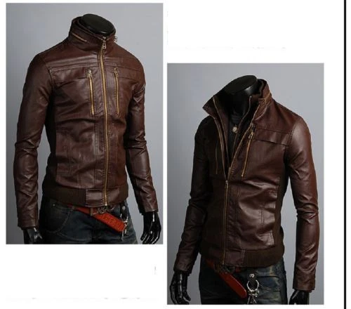 Men's Leather Jackets Korean Style Casual Slim Fit Biker leather jacket men - Image 2 of 4