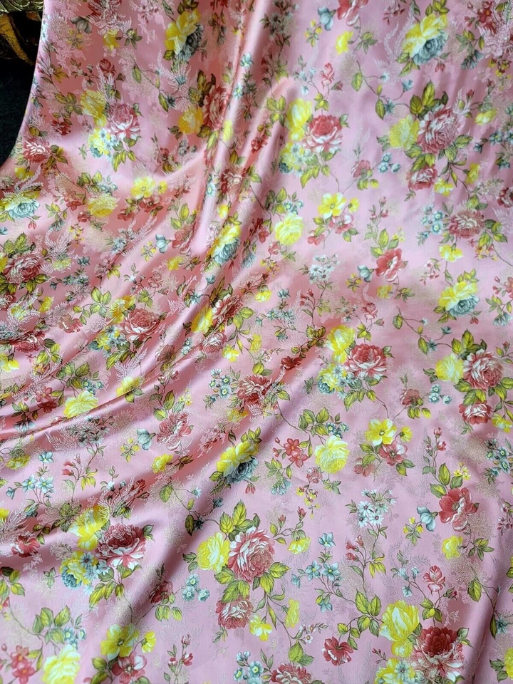 Coral Jacquard Brocade Fabric by the Yard - Multicolor Floral for Dress and Upho