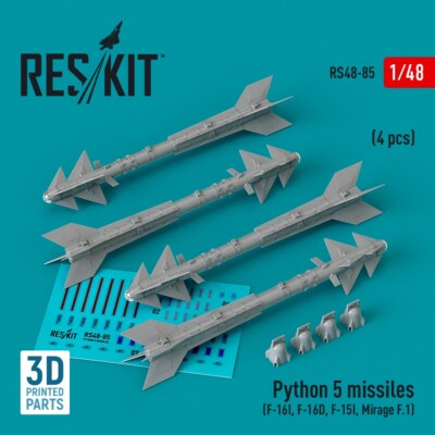 reskit rs480085 rafael python 5 missile (4 pcs)... Reskit RS48-0085 Rafael Python 5 missile (4 pcs) (F-16I,F-16D,F-15I ...