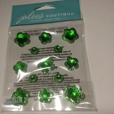Jolee's Boutique Scrapbook Stickers 13 piece FLORAL PRIZM EMERALD GREEN GEMS NEW