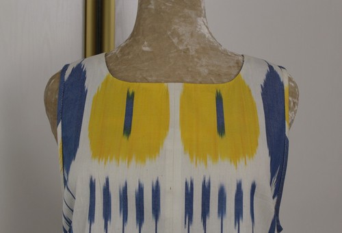 Cotton ikat dress,Handmade blue sundress,Cotton boho dress,Uzbek ikat clothing - Picture 2 of 8