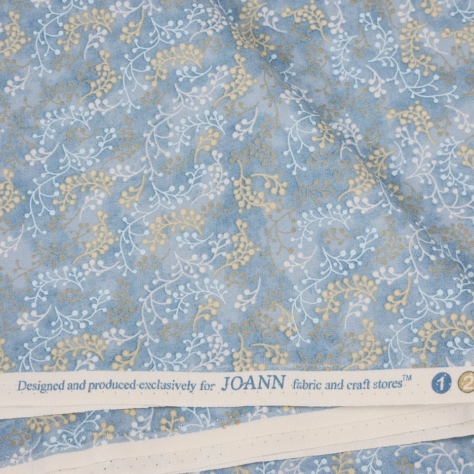 Cotton Fabric Calico Print Light Blue Tan White Floral Joann 1 5/8 yards 44" - Image 3 of 4