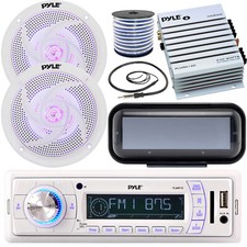 Pyle PLMR18 Receiver w/ Cover, 2x 4'' LED Speakers w/ Wire, Amplifier, Antenna