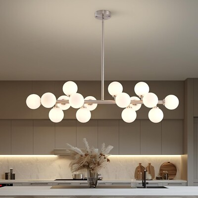 16-Light Modern Globe Sputnik Chandelier, Sand Nickel Silver Linear Light 868