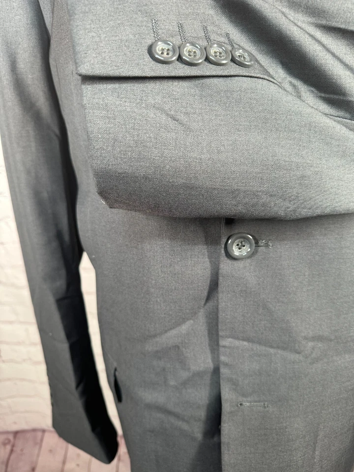 VINCI Mens Gray REG FIT 2 Button Flat Front 2pc Suit 46L Jacket 36x29 Pant - Image 4 of 4