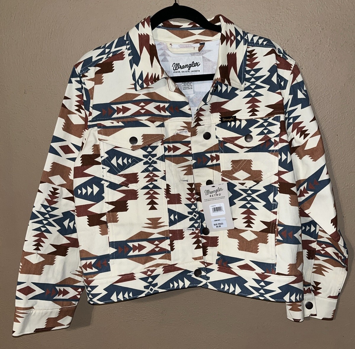 Wrangler Women's Southwestern Print Cropped Denim Jacket Size L