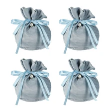 Flannel Drawstring Gift Bag, 6 x 5.5 in Jewelry Pouch(4 Pack, Light Blue)