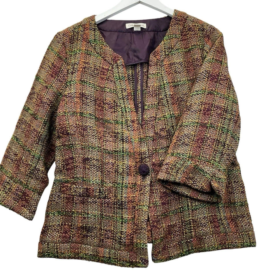 Chaqueta Blazer Coldwater Creek Tweed Mujer Talla 16 Marrón Academia Lana Multicolor Foto 2 de 4