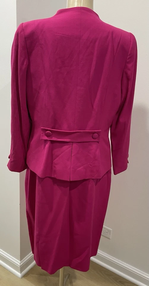 Traje Blazer y Falda Christian Dior De Colección Rosa Caliente Lana Talla 14 Foto 2 de 4
