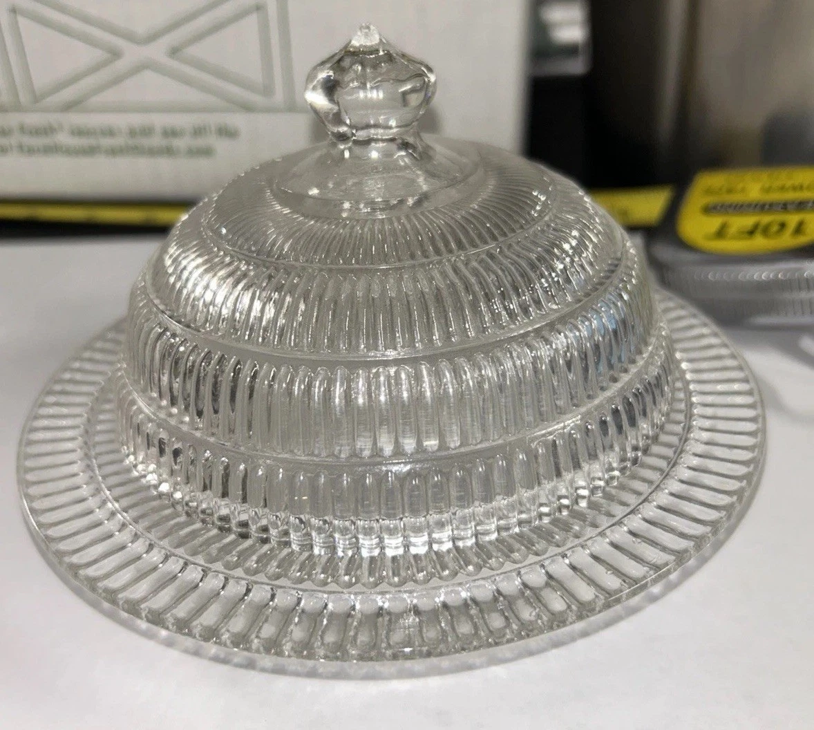 Vtg Hazel Atlas Beehive Butter Dish w/Lid 1930-1940 Prisma Clear Pressed Glass