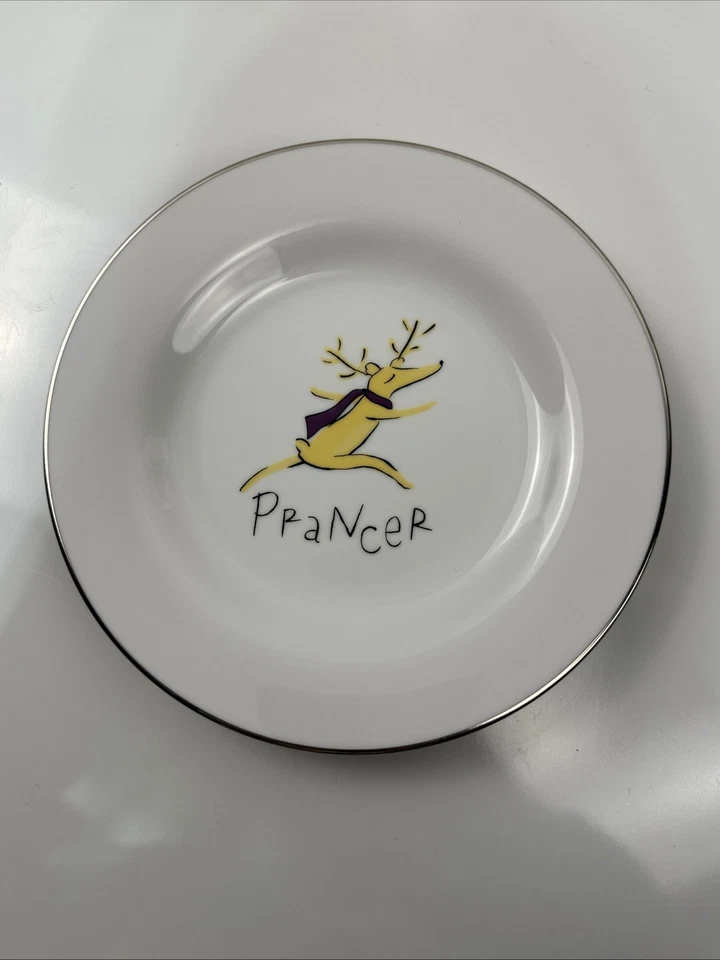 Pottery Barn Reindeer Dessert Plates Set/4 Dasher Dancer Prancer Vixen NIB - Image 4 of 4