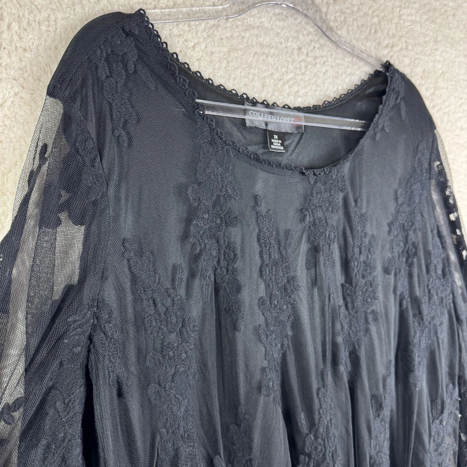 Camisa Colleen Lopez Mujer 3XL Negra Encaje Bordado Túnica Estilo Transparente 614236 Foto 2 de 4