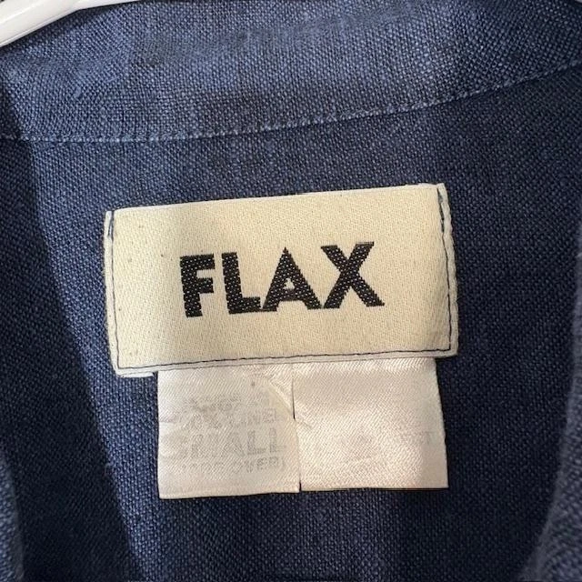 FLAX Shirt Mens Small Navy Oversized Linen Short Sleeve Button Up Collared Top - Image 3 of 4